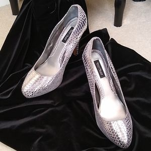 WHBM Metallic Silver Snake Shoes